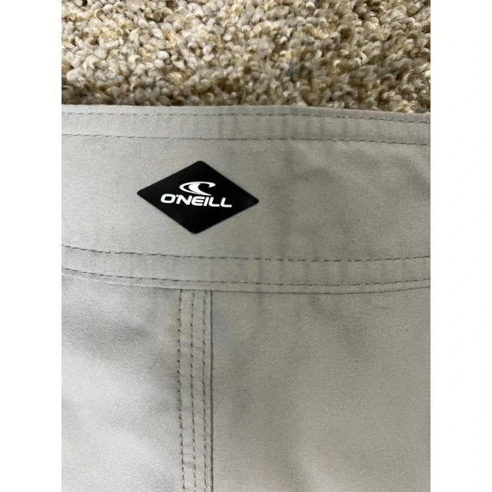 O'Neill Mens Gray Board Shorts Teal Logo Cargo Pocket Swim Trunks Size 40